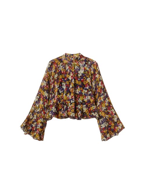 Blusa da donna in creppone riciclato, collo alto, stampa floreale all-over multicolor. TWINSET | 252AT207112886